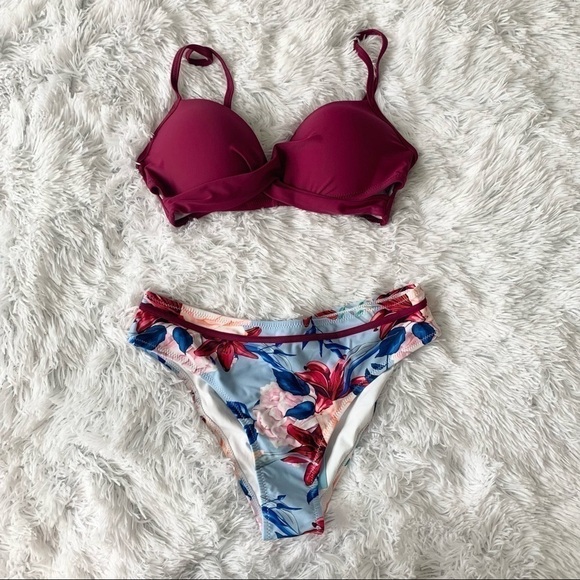 Cupshe NWT Plum Floral Wrap Bikini Full Moulded Cup - Picture 3 of 13